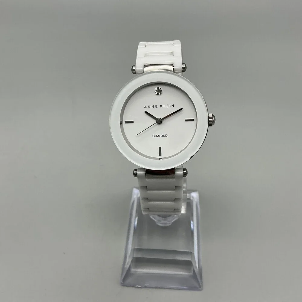 Anne Klein AK/1019 Womens Watch 33mm White Ceramic Bracelet New Battery 7.25